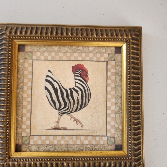 Exotic Chickens Rooster Gold Framed Print Leopard Animal Print Signed J. WIENS - Picture 3 of 8